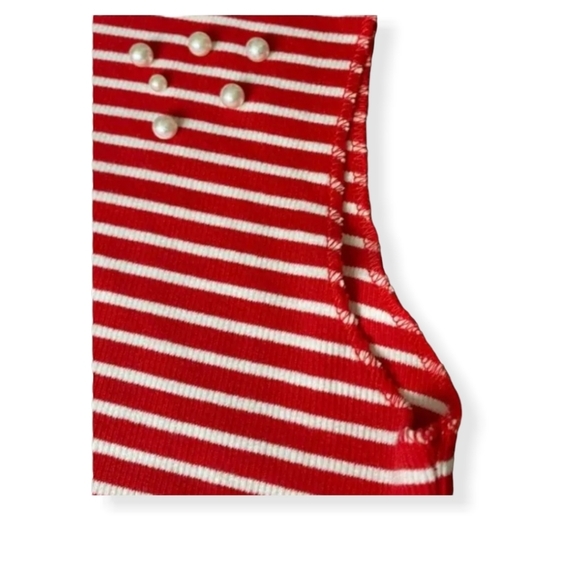 ZARA Trafaluc‎ Cropped Red/White Stripped Top with Pearls - Picture 11 of 11